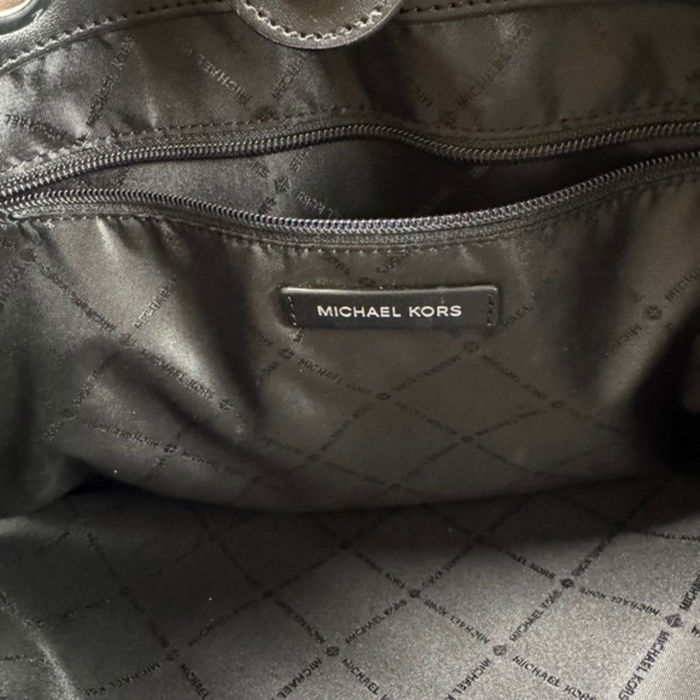 Michael Kors Signature Monogram Tote Bag Black Leather Shoulder Bag - Picture 9 of 10